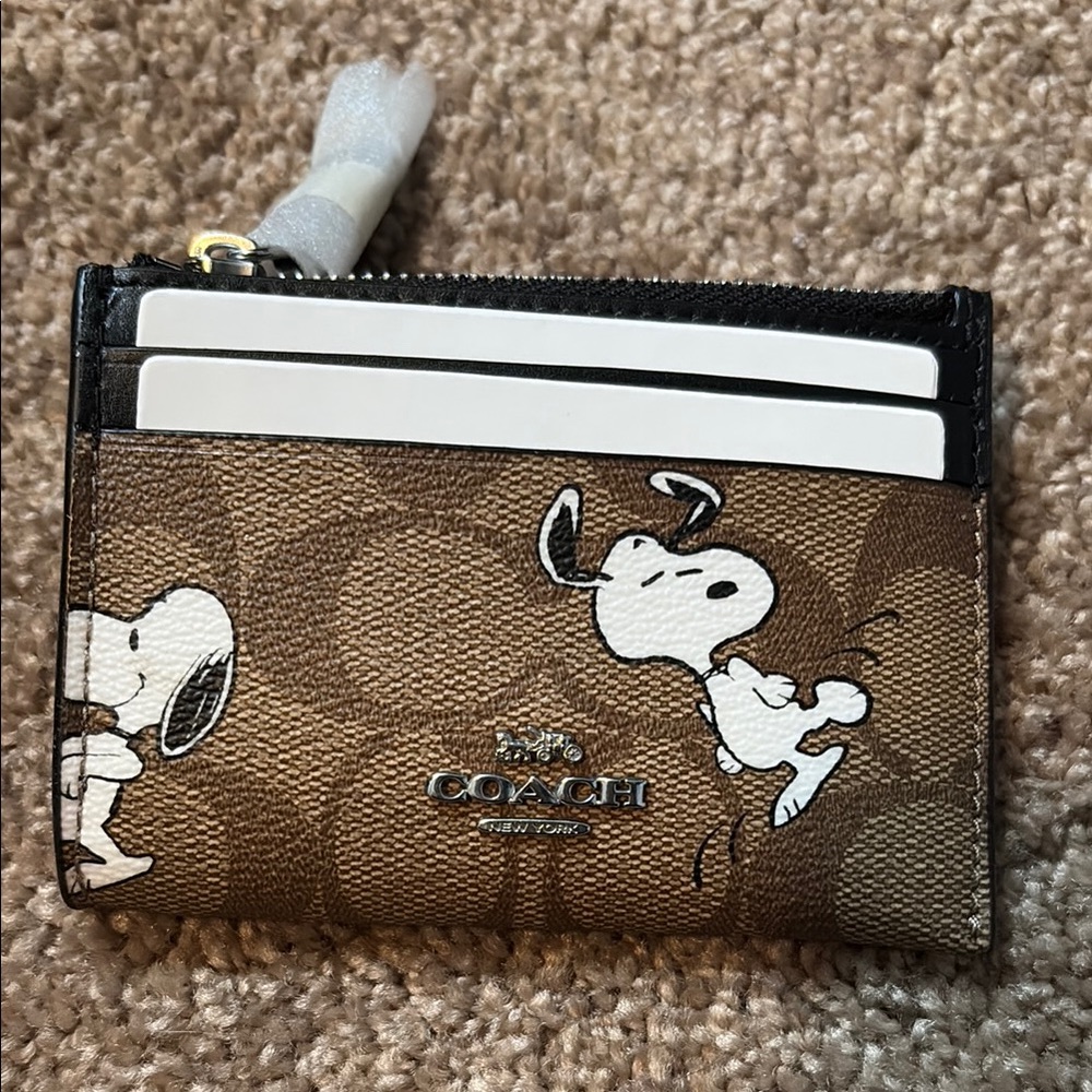 Coach X Peanuts Mini Skinny Id Case In Signature Canvas With Snoopy Print